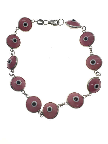 Bracelet - 925 Silver Evil Eye Bracelet, Pink, White and Black Turkey Stamp - ML2073