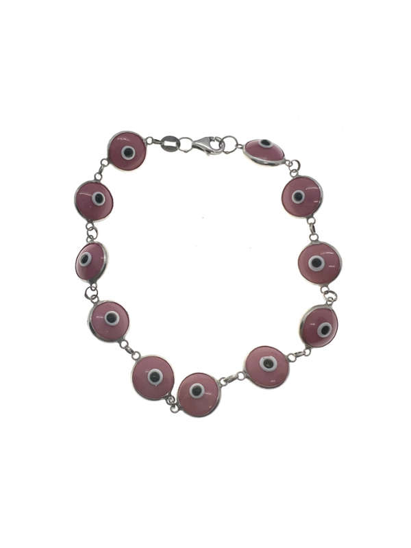 Bracelet - 925 Silver Evil Eye Bracelet, Pink, White and Black Turkey Stamp - ML2073
