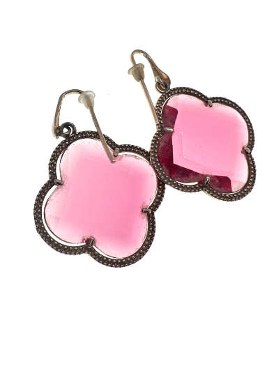 Earrings - 925 Silver Rose Pink Rhinestone with 925 Silver Frame - ML2075