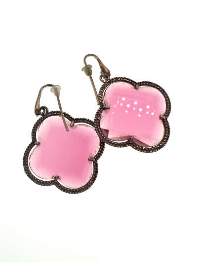 Earrings - 925 Silver Rose Pink Rhinestone with 925 Silver Frame - ML2075
