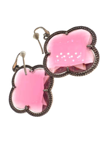 Earrings - 925 Silver Rose Pink Rhinestone with 925 Silver Frame - ML2075