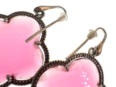 Earrings - 925 Silver Rose Pink Rhinestone with 925 Silver Frame - ML2075