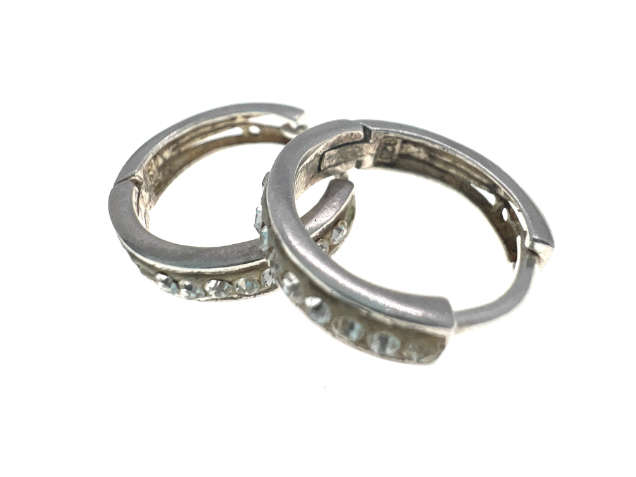 Earrings - Vintage 925 Silver Small Huggies for Pierced Ears with Diamates - ML2076
