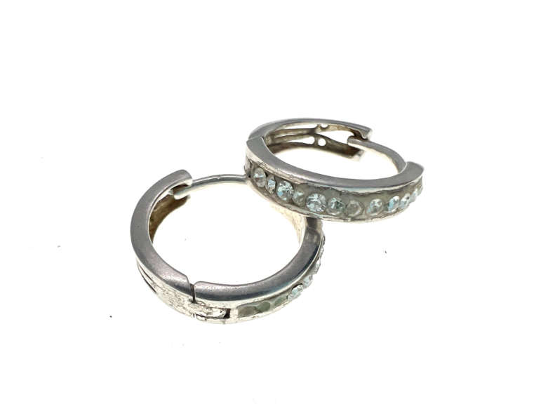 Earrings - Vintage 925 Silver Small Huggies for Pierced Ears with Diamates - ML2076