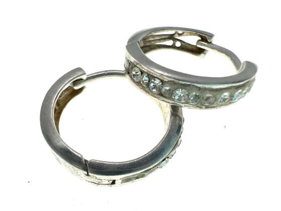 Earrings - Vintage 925 Silver Small Huggies for Pierced Ears with Diamates - ML2076