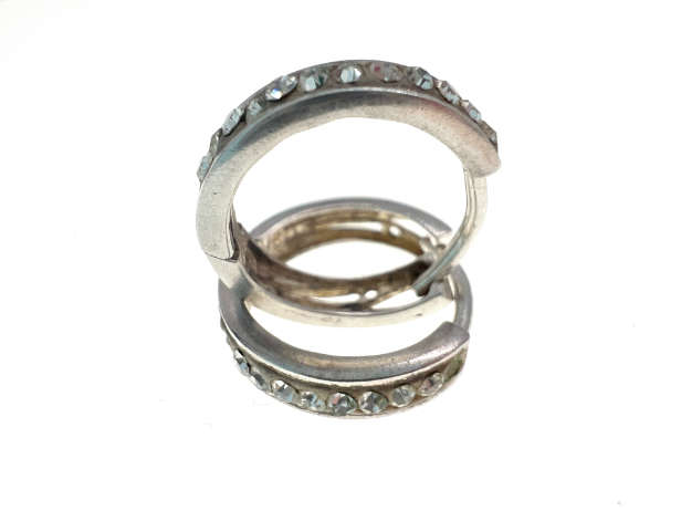 Earrings - Vintage 925 Silver Small Huggies for Pierced Ears with Diamates - ML2076