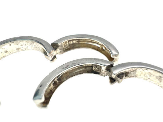 Earrings - Vintage 925 Silver Small Huggies for Pierced Ears with Diamates - ML2076