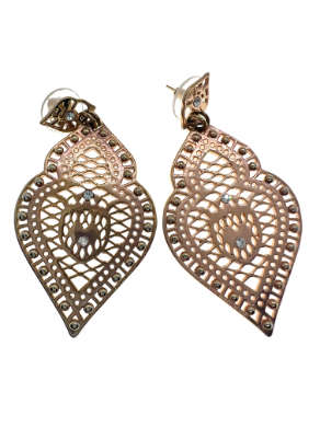 Earrings - Lace Design Teardrop Shaped Designer Earrings Gold Tone - ML2077