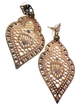 Earrings - Lace Design Teardrop Shaped Designer Earrings Gold Tone - ML2077