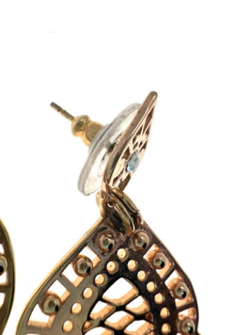 Earrings - Lace Design Teardrop Shaped Designer Earrings Gold Tone - ML2077