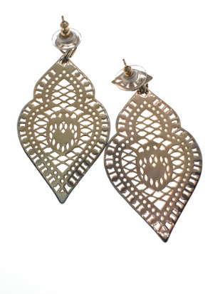 Earrings - Lace Design Teardrop Shaped Designer Earrings Gold Tone - ML2077