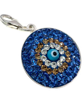 Pendant - 925 Silver with Clear and Blue Stones Surrounding the Evil Eye - ML2083