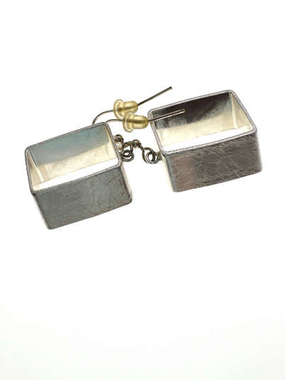 Earrings - Silver Tone Angled Box Earrings For Pierced Ears - ML2088