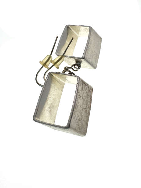Earrings - Silver Tone Angled Box Earrings For Pierced Ears - ML2088