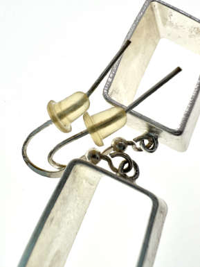 Earrings - Silver Tone Angled Box Earrings For Pierced Ears - ML2088
