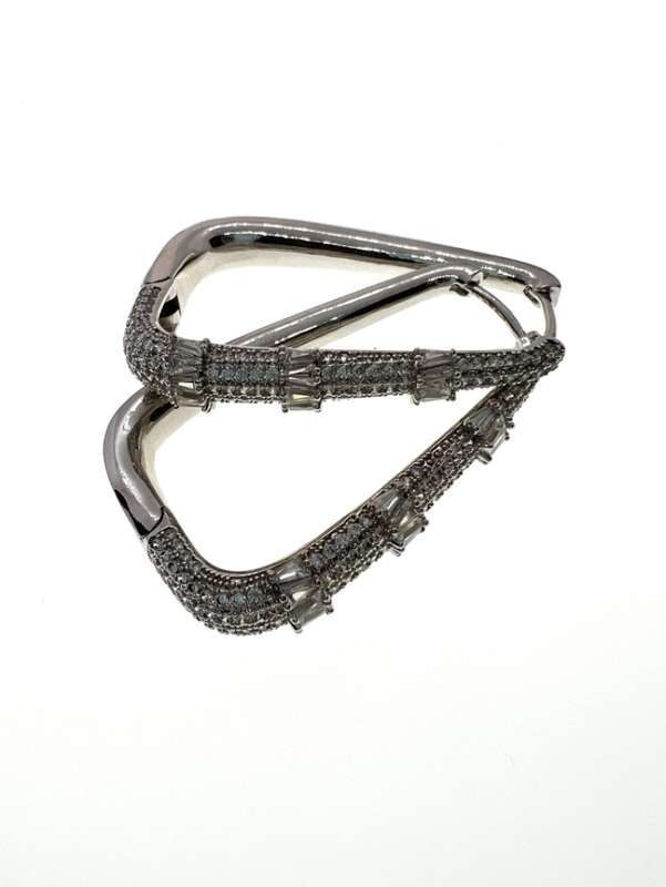Earrings -  Silver Tone Triangular Hoop Earrings. Cubic Zirconia Stones - ML2093