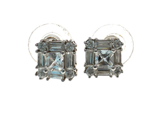 Earrings - Silver Tone Stud Earrings with Different Sizes Crystal type Stones - ML2102