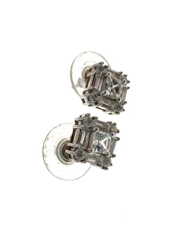 Earrings - Silver Tone Stud Earrings with Different Sizes Crystal type Stones - ML2102