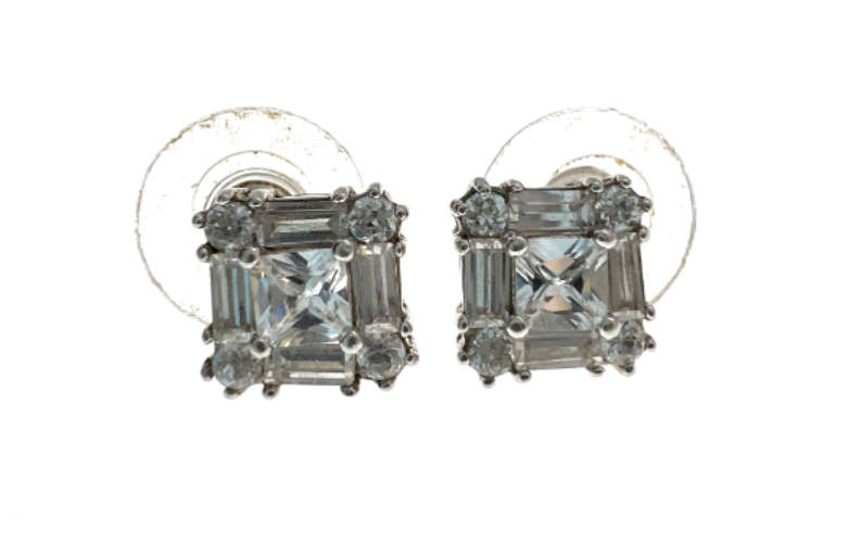 Earrings - Silver Tone Stud Earrings with Different Sizes Crystal type Stones - ML2102