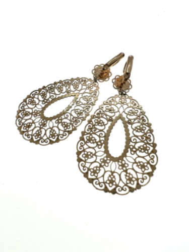 Earrings - Pear Shaped Lacy Design, Diamantes in Flowers - ML2103