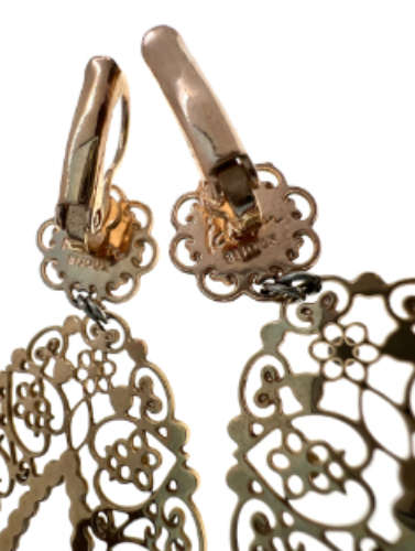 Earrings - Pear Shaped Lacy Design, Diamantes in Flowers - ML2103