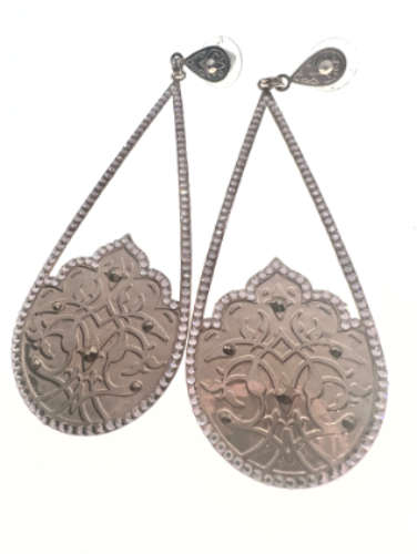Earrings - Gold Tone Filigree Long Drop with Diamantes, Stamped LK(Leetal Kalmanson) - ML2105