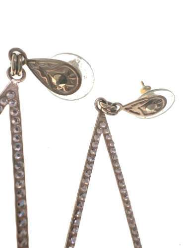 Earrings - Gold Tone Filigree Long Drop with Diamantes, Stamped LK(Leetal Kalmanson) - ML2105