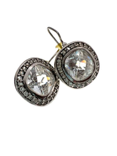 Earrings - 925 Silver with Centre Clear Stone Surrounded by Smaller Diamantes - ML2109