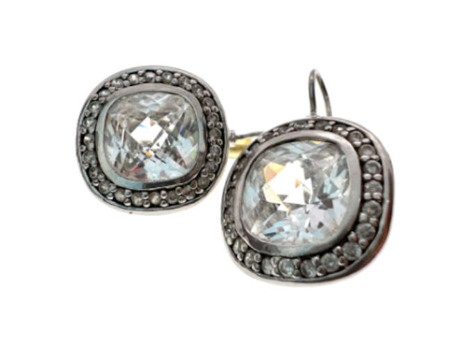Earrings - 925 Silver with Centre Clear Stone Surrounded by Smaller Diamantes - ML2109