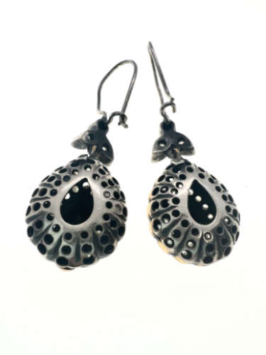 Earrings - Vintage 925 Silver Teardrop Marcasite Earrings, Black Zircon Stone with Crystals - ML2111