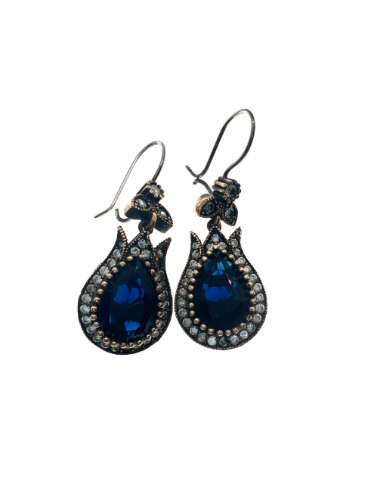 Earrings - Vintage 925 Silver Earrings with Crystal Stones. Lab Grown Blue Sapphire  - ML2112