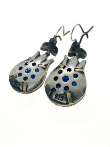 Earrings - Vintage 925 Silver Earrings with Crystal Stones. Lab Grown Blue Sapphire  - ML2112