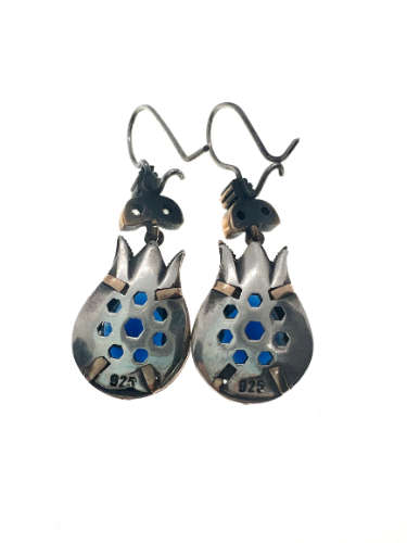 Earrings - Vintage 925 Silver Earrings with Crystal Stones. Lab Grown Blue Sapphire  - ML2112