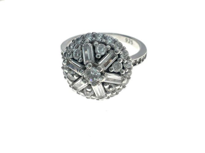 Ring - 925 Silver Vintage Halo Stone/Diamante Studded Cocktail Ring - ML2113