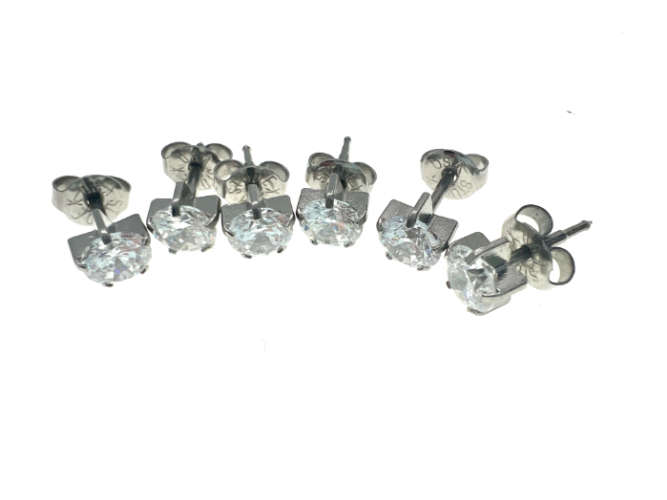 Earrings - Vintage Silver Tone Earrings with Large Stone in Centre x 3 pairs - ML2115