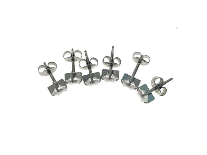 Earrings - Vintage Silver Tone Earrings with Large Stone in Centre x 3 pairs - ML2115