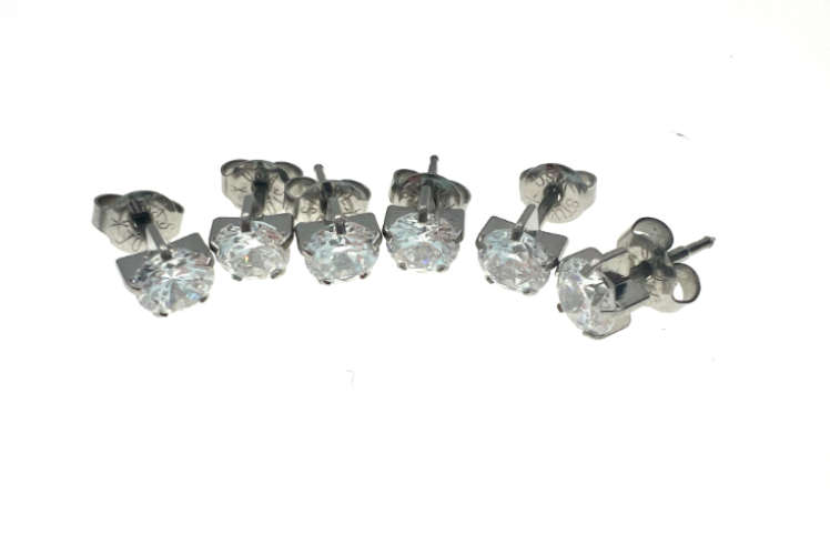 Earrings - Vintage Silver Tone Earrings with Large Stone in Centre x 3 pairs - ML2115