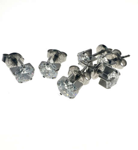 Earrings - Vintage Silver Tone Earrings with Large Stone in Centre x 3 pairs - ML2115
