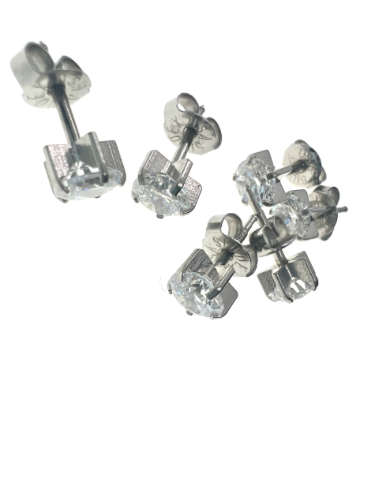 Earrings - Vintage Silver Tone Earrings with Large Stone in Centre x 3 pairs - ML2115