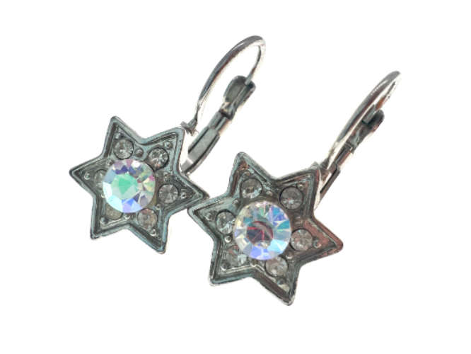 Earrings - Star of David Clip Ons. 6 Diamantes Surrounding a Centre Stone - ML2116