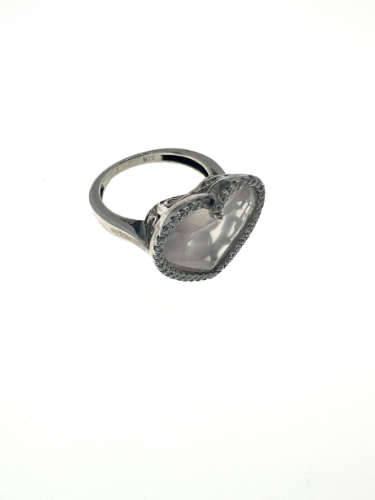 Ring - 925 Silver Heart Shaped Rose Quartz Stone Surrounded by Crystal Stones - ML2121