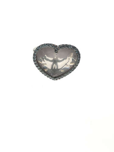 Ring - 925 Silver Heart Shaped Rose Quartz Stone Surrounded by Crystal Stones - ML2121