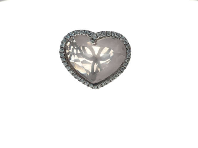 Ring - 925 Silver Heart Shaped Rose Quartz Stone Surrounded by Crystal Stones - ML2121