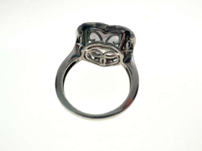 Ring - 925 Silver Heart Shaped Rose Quartz Stone Surrounded by Crystal Stones - ML2121