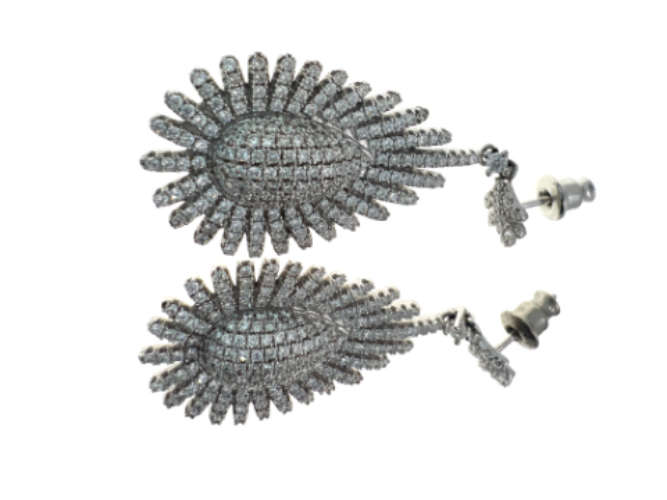 Earrings - Vintage 925 Silver Drop Earrings, Teardrop Design Filled with Crystal Stones - ML2122