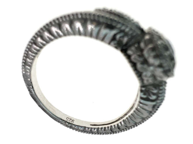 Ring - Vintage 925 Silver Parve Ring. Lab Grown Saphire, Diamantes, Marcasite Design - ML2124