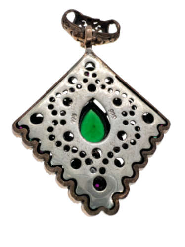 Pendant - Vintage 925 Silver Pendant with Lab Grown Emerald, Lab Grown Rubies and Crystals - ML2126