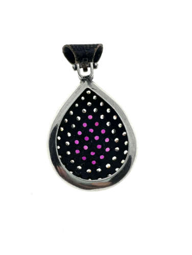 Pendant - Vintage Silver Tone Teardrop Pendant, 18 Ruby Type Rhinestones with 44 Diamantes - ML2127