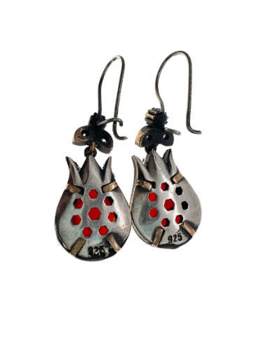 Earrings - Vintage 925 Silver Earrings Flower Design. 3 Crystal stones and Lab Grown Ruby - ML2130