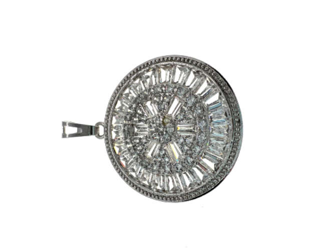 Pendant - 925 Silver Round Pendant with Cubic Zirconia - ML2133